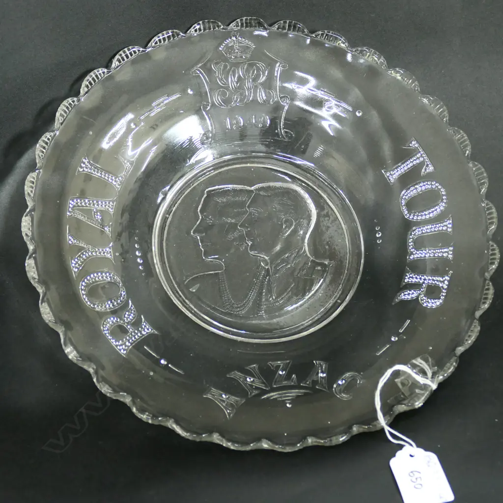 GLASS ROYAL ANZAC TOUR DISH C1949. DIA. 260MM Image 1++