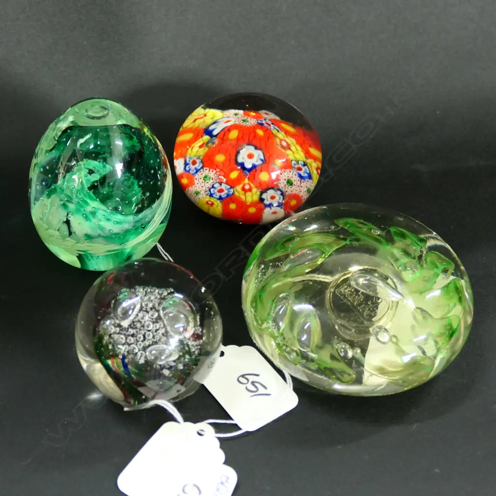 FOUR GLASS PAPERWEIGHTS INCL. CAITHNESS & ORIENTAL DUMP (DIA. 80MM) Image 1++