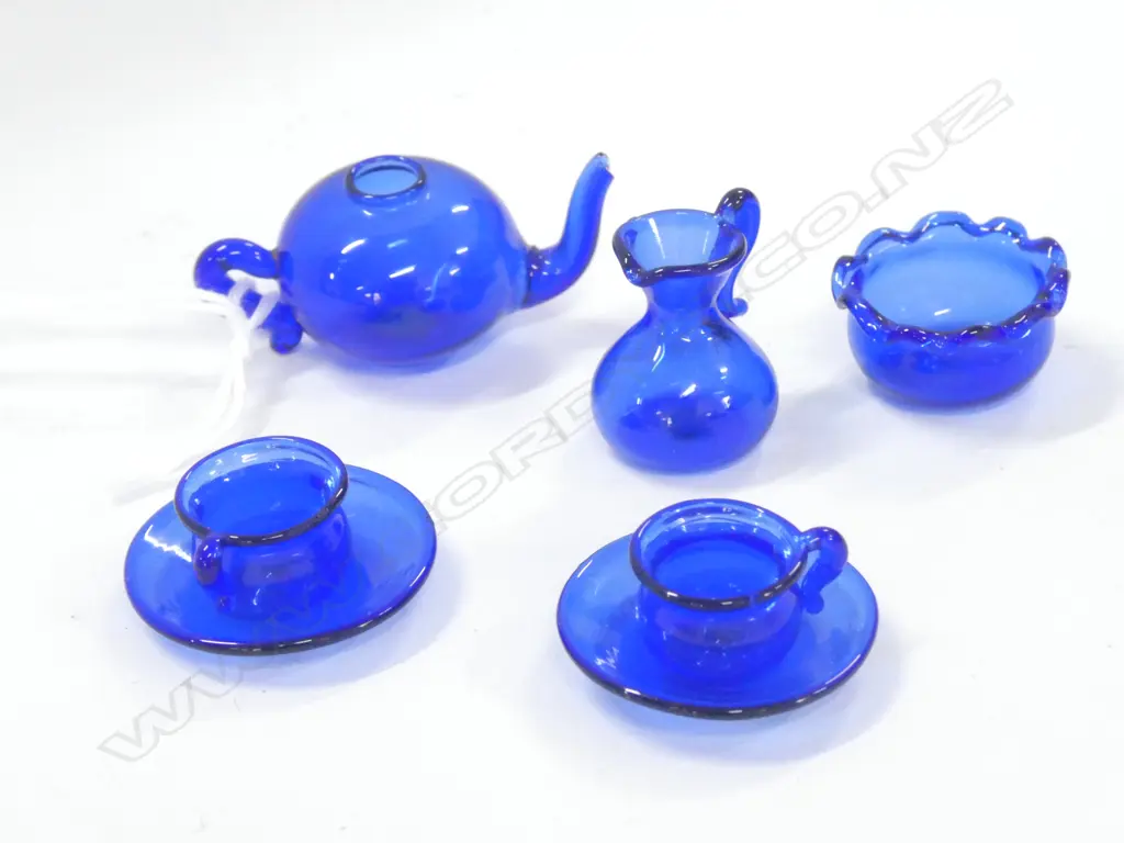 MINIATURE TEA SET - BLUE BRISTOL GLASS Image 1++