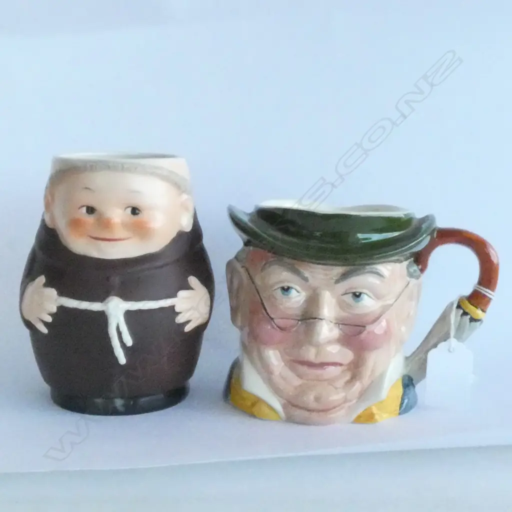 PR CHARACTER JUGS; SYLVAC 'MR PICKWICK' H. 110MM & HUMMEL MONK H. 135MM Image 1++