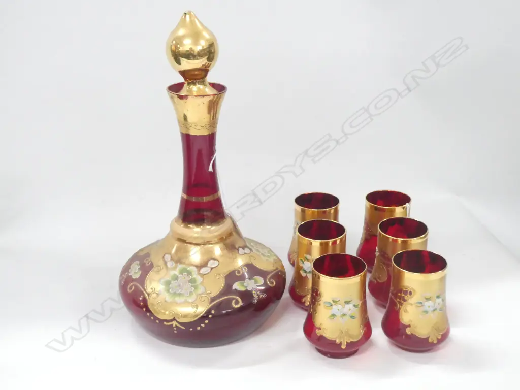 VENETIAN DECANTER + 6 GLASSES SOME WARE TO DECANTER H 370 MM Image 1++