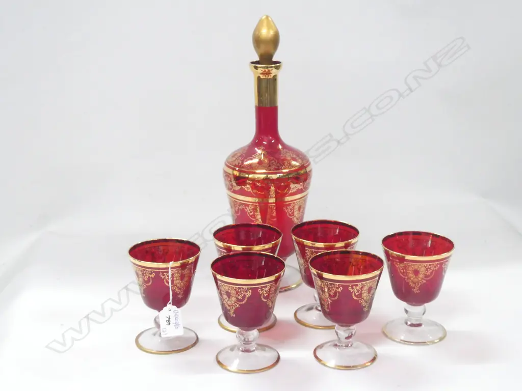 VENETIAN GLASS DECANTER + 6 WINE GLASSES H 360 MM  Image 1++