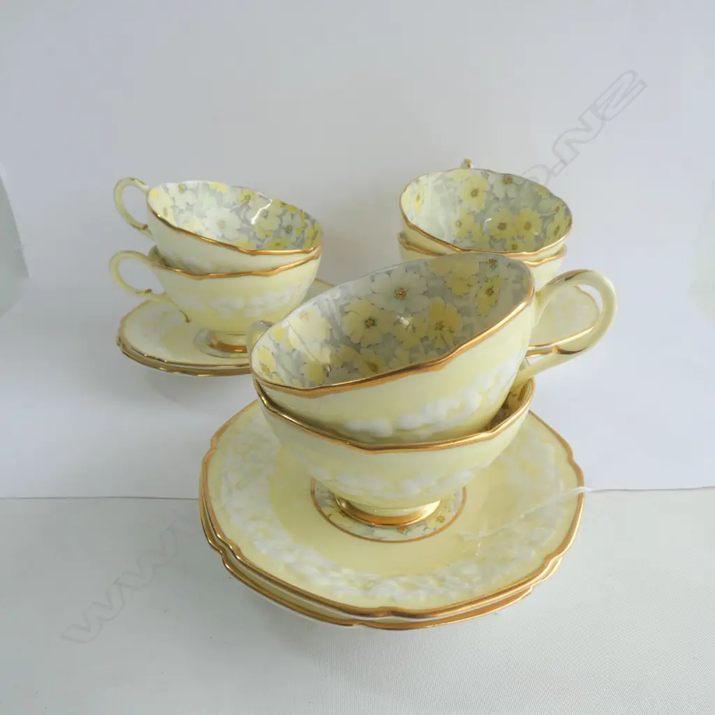 SET SIX PARAGON LEMON FLORAL CHIPPENDALE CUPS & SAUCERS  Image 1++