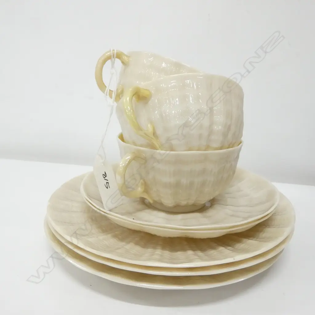 3 BELLEEK CUPS /PLATES + 2 SAUCERS Image 1++