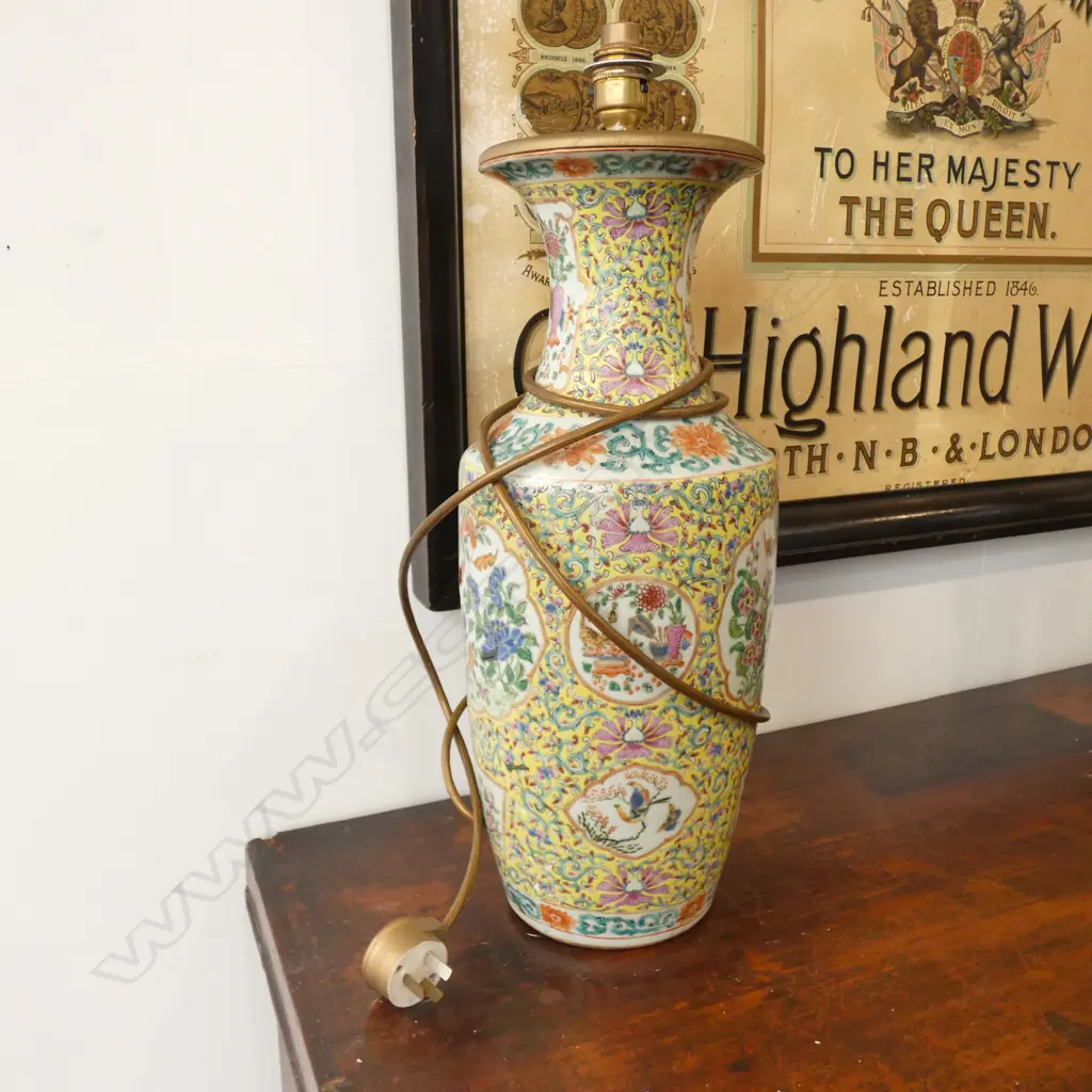 CHINESE FAMILLE ROSE LAMP NO SHADE H. 500MM AF OLD REPAIRS AND BREAKS Image 1++