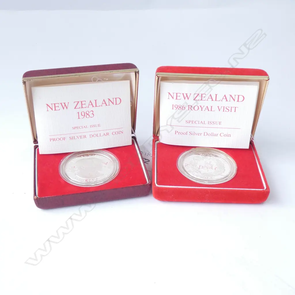 PR NZ PROOF SILVER $1 COINS; 1986 ROYAL VISIT & CHARES & DI.  Image 1++