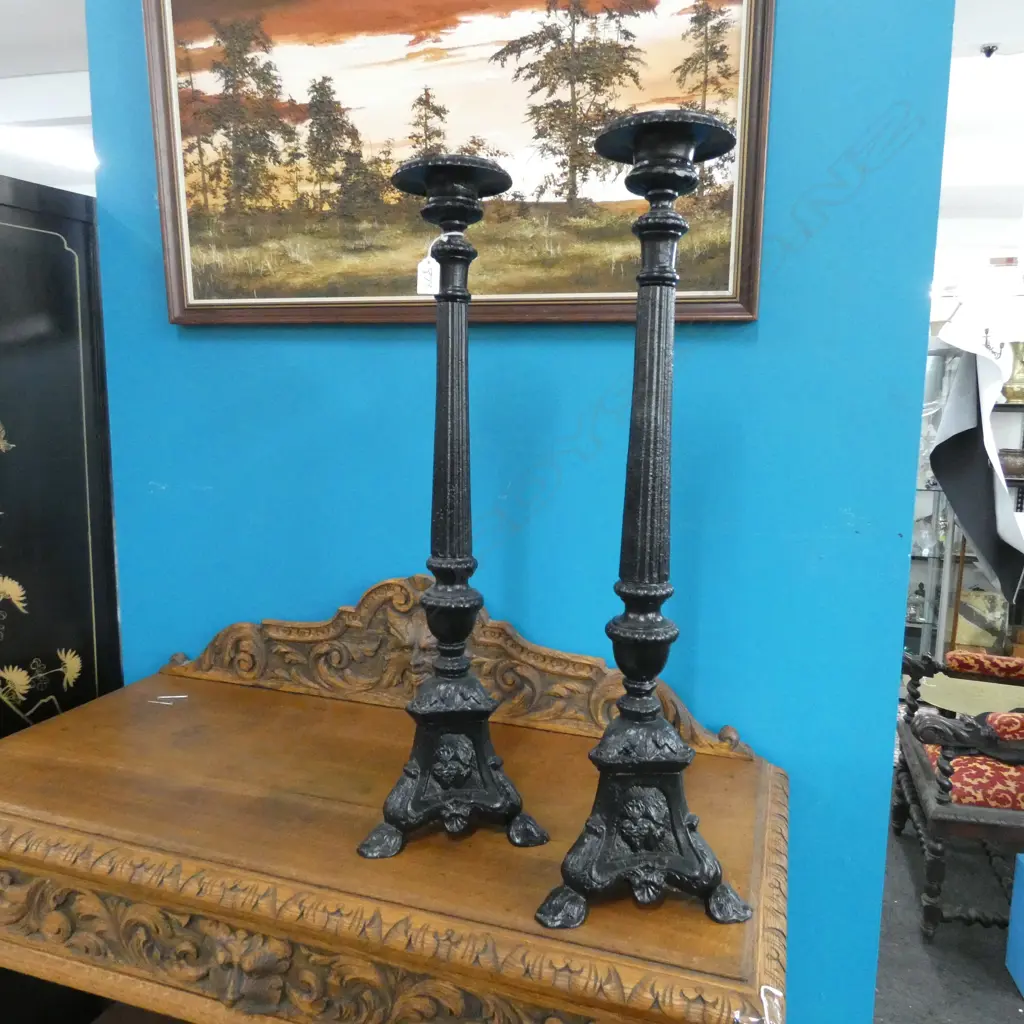 PR ANTIQUE CAST IRON CANDLEHOLDERS H. 695MM Image 1++