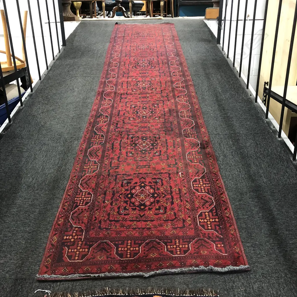 HAND KNOTTED PERSIAN AFGFHAN RUNNER L3680 W800 Image 1++