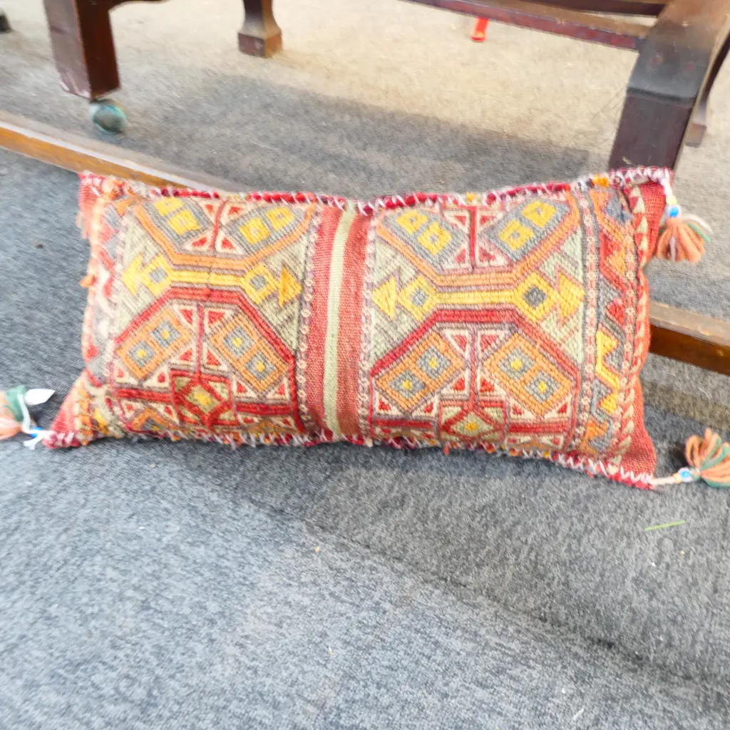 VINTAGE KELIM CUSHION TASSLE & BEAD FRINGE. Image 1++