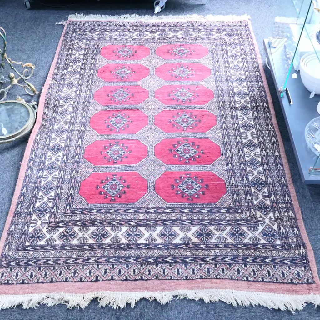 HAND KNOTTED WOOL PILE WORN RUG Image 1++