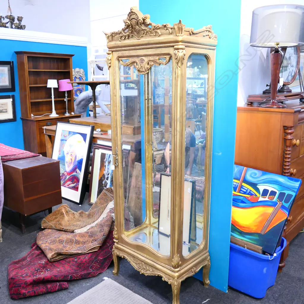 TALL GILT WOOD DISPLAY CABINET H 2030 MM Image 1++