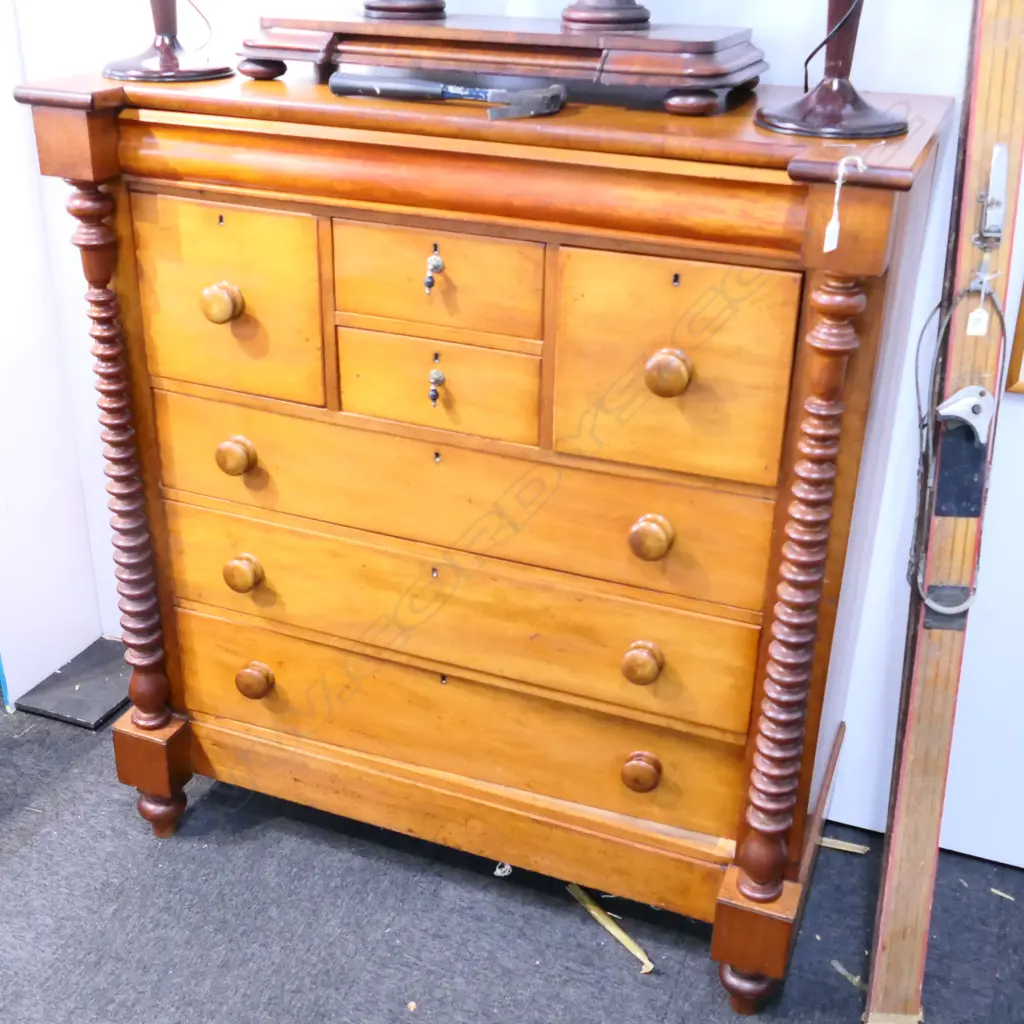 COLONIAL KAURI SCOTCH CHEST FULL BOBBIN TURNED PILLARS Image 1++