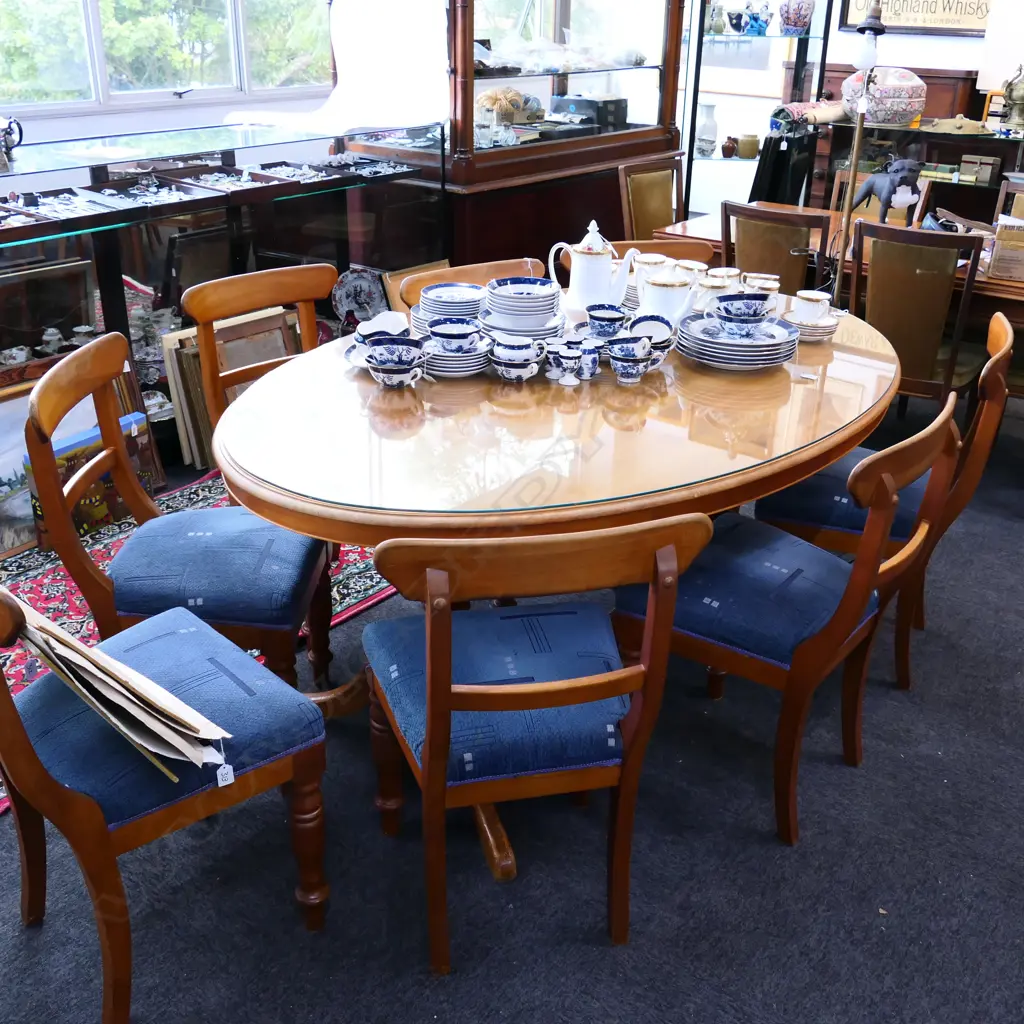 KAURI OVAL TABLE GLASS TOP L. 1800MM W. 1150MM + 7 BLADE BACK CHAIRS  Image 1++