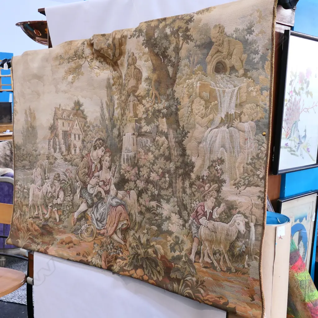 VINTAGE TAPESTRY ON WOODEN HANGER 1800 X 1000MM BASE WOODEN WEIGHT STAY IS BROKEN Image 1++