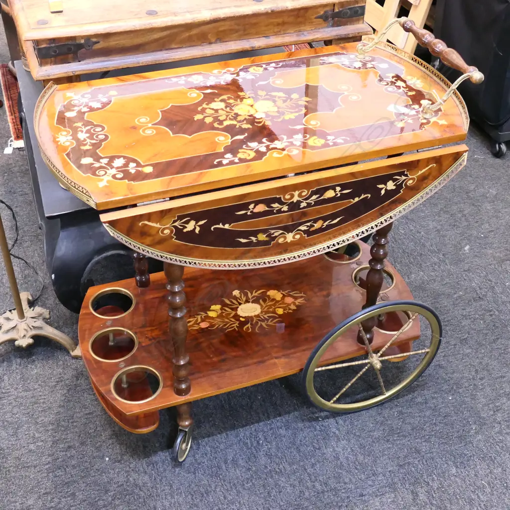 ITALIAN SORRENTO INLAID TEA TROLLEY Image 1++