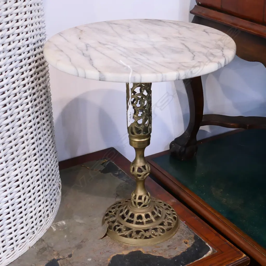 MARBLE AND BRASS SIDE TABLE D 380 MM Image 1++