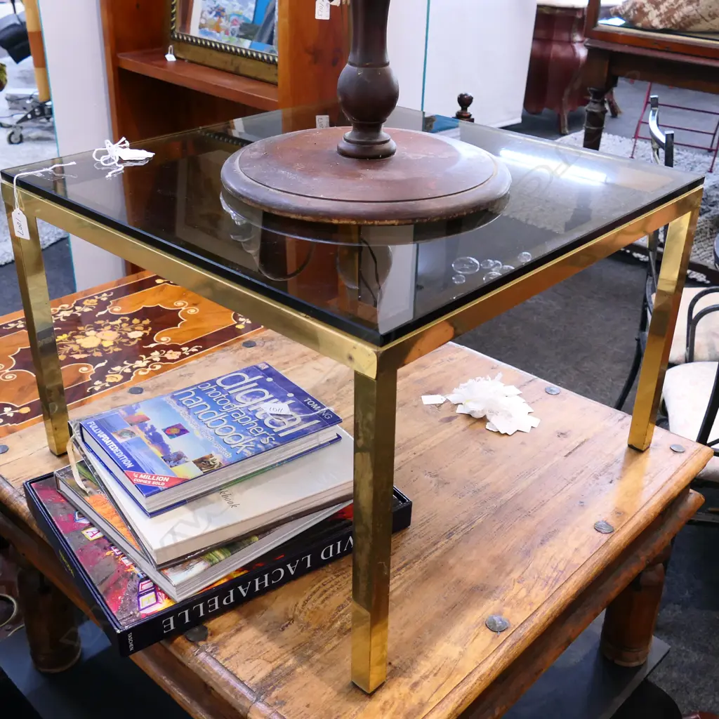 SQUARE BRASS & GLASS COFFEE TABLE H. 400MM 600MM SQ Image 1++