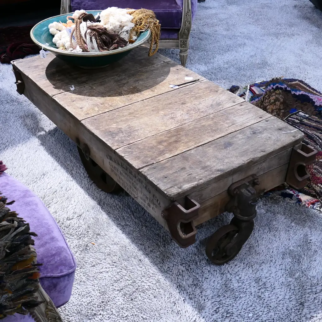 VINTAGE FRENCH TROLLEY COFFEE TABLE L. 1340MM Image 1++