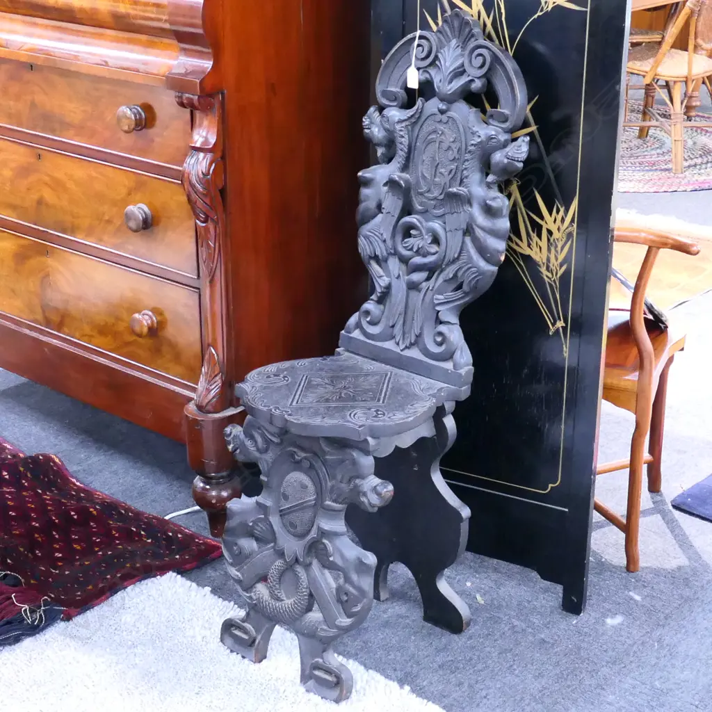 EBONISED CARVED HALL CHAIR Image 1++
