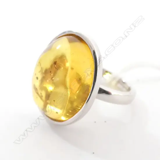 SILVER AMBER INSECT RING