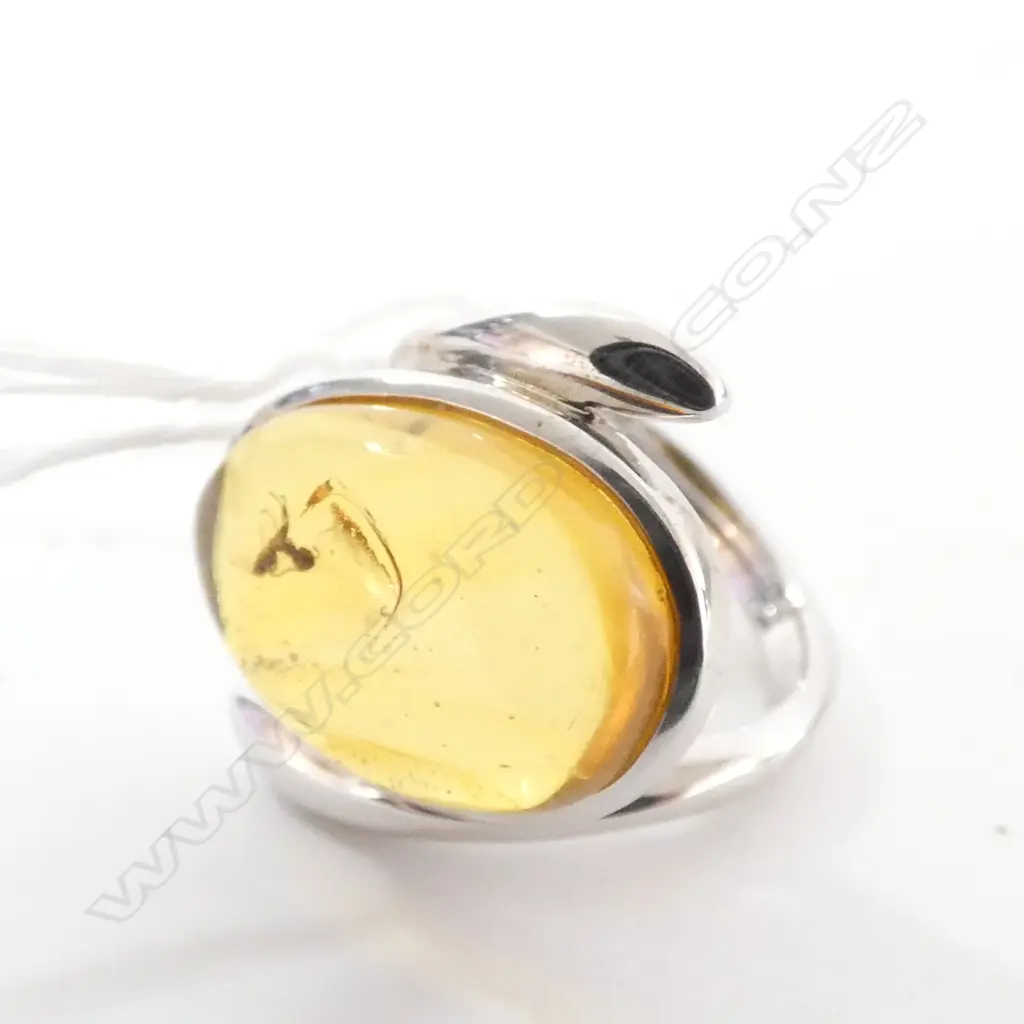 SILVER AMBER INSECT RING Image 1++
