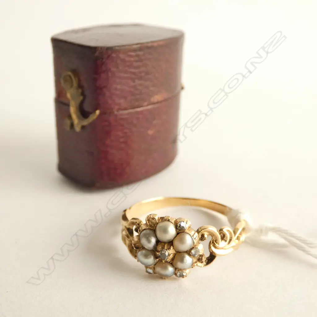 EARLY 19THC GOLD DIAMOND & PEARL RING  2.22gm Image 1++