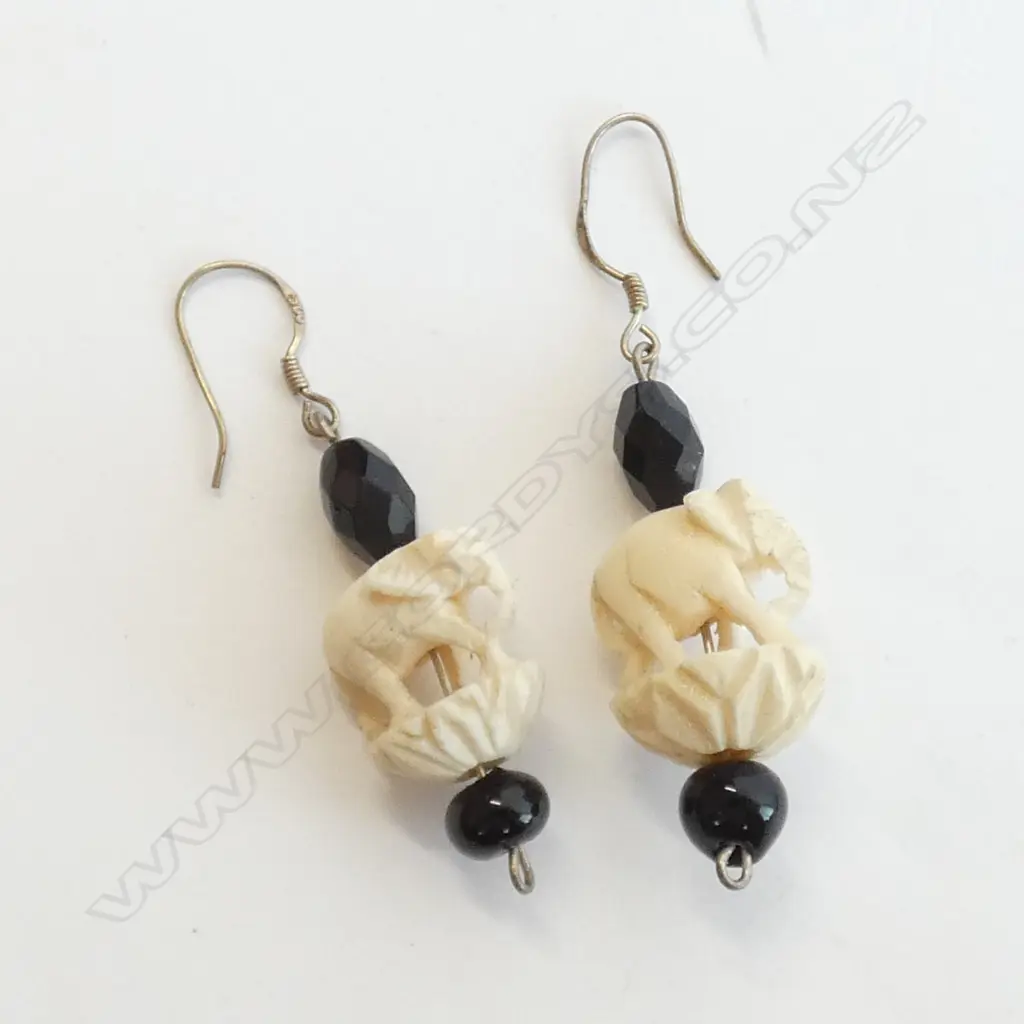 IVORY ELEPHANT EARRINGS WITH STG. SIL. HOOKS Image 1++