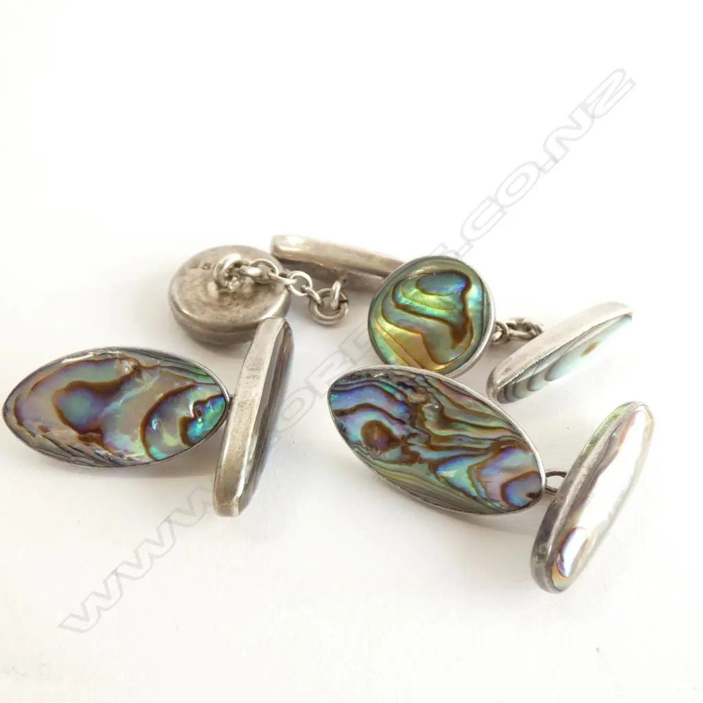 2 PAIR PAUA/SILVER CUFFLINKS Image 1++