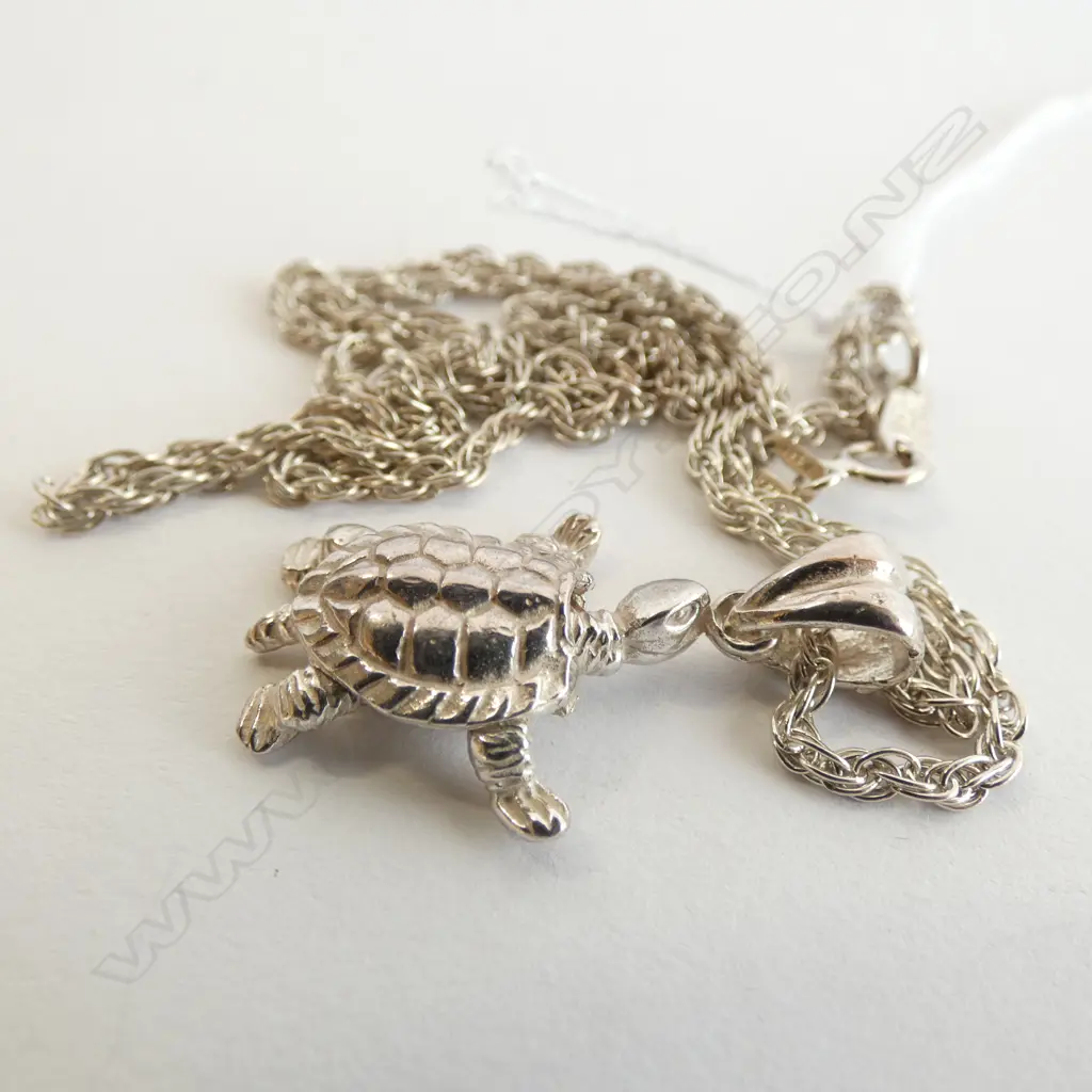SILVER TURTLE PENDANT AND CHAIN Image 1++