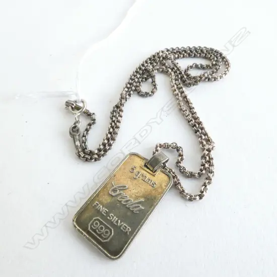 TAURUS 5GM PURE SILVER INGOT PENDANT 5GM ON STG SILVER CHAIN