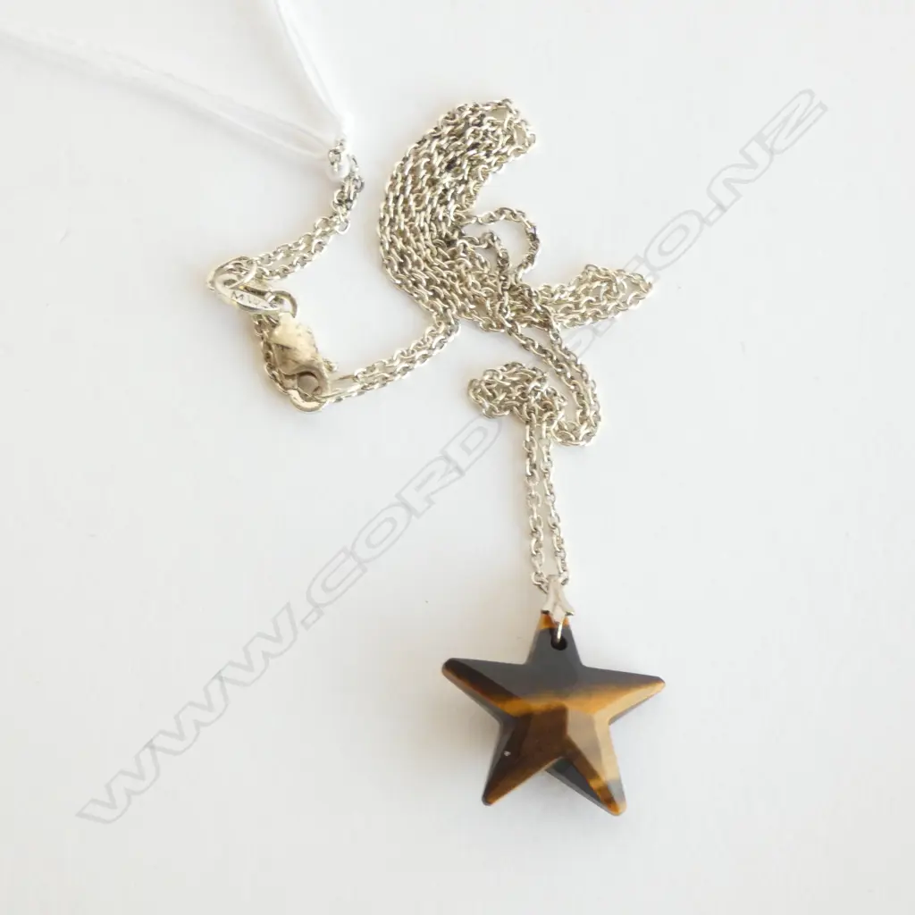 SILVER CHAIN WITH TIGER EYE STAR Image 1++