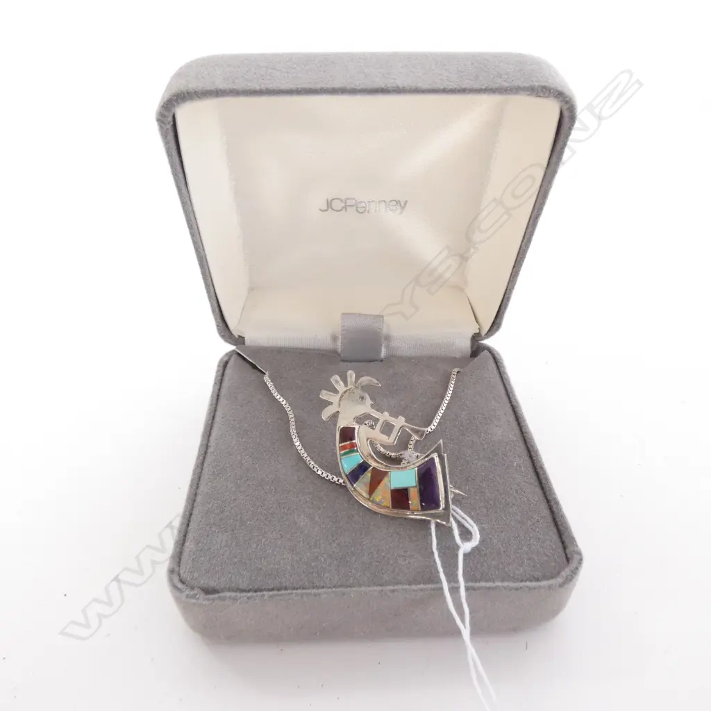 STG SILVER / ENAMEL & OPAL PENDANT / BROOCH ON CHAIN Image 1++