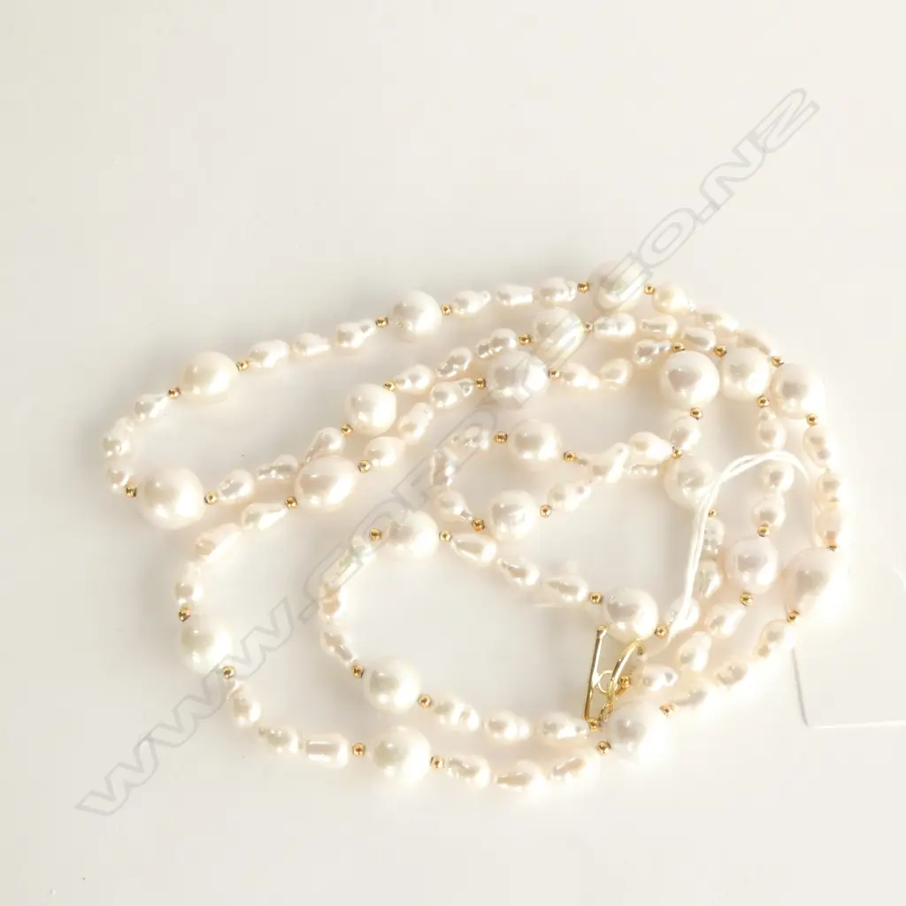 SILVER GILT & FRESH WATER PEARL NECKLACE L.1000mm Image 1++