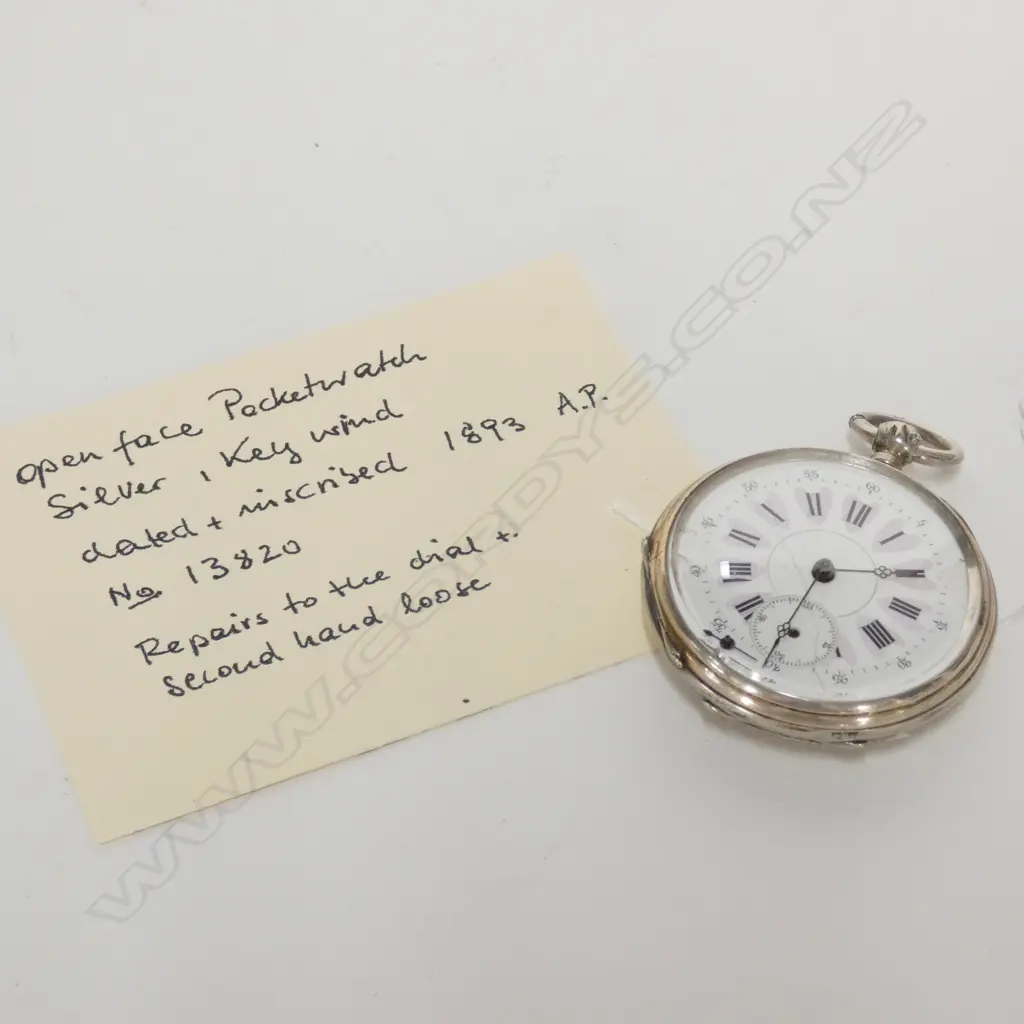 STG SILVER OPEN FACE POCKETWATCH 1893 face with fault Image 1++