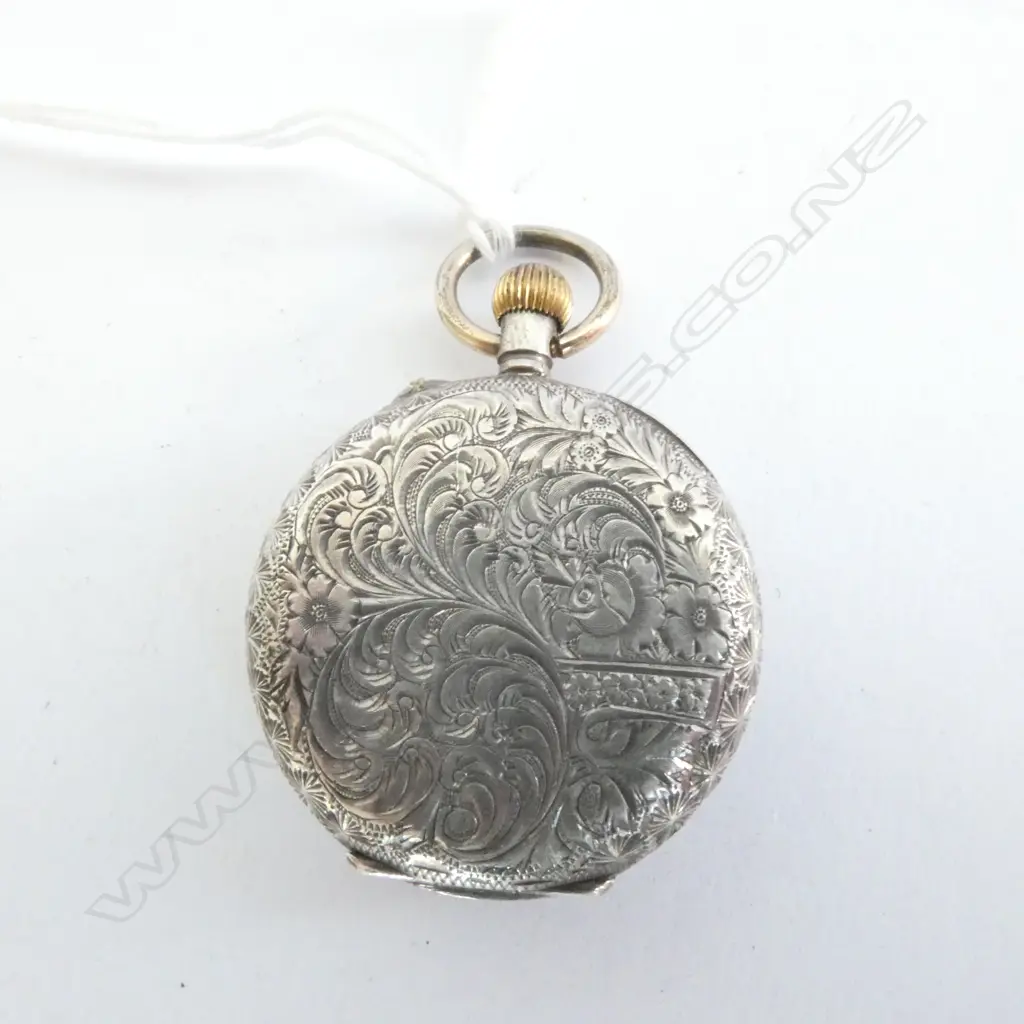 LADIES POCKET WATCH, WINDUP, STERLING SILVER CASE, WORKING Image 1++
