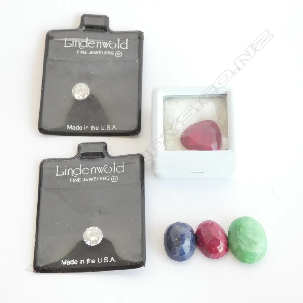 TWO FAUX DIAMONDS/FAUX RUBY/LOW GRADE SAPPHIRE/LOW GRADE RUBY/LOW GRADE EMERALD Image 1++