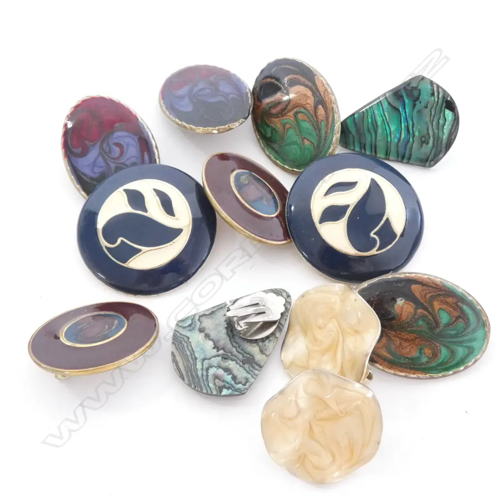 5 PAIR ENAMEL & 1 PAUA SHELL CLIP ON EARRINGS Image 1++