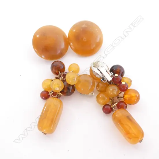 2 PAIR AMBER CLIP ON EARRINGS 