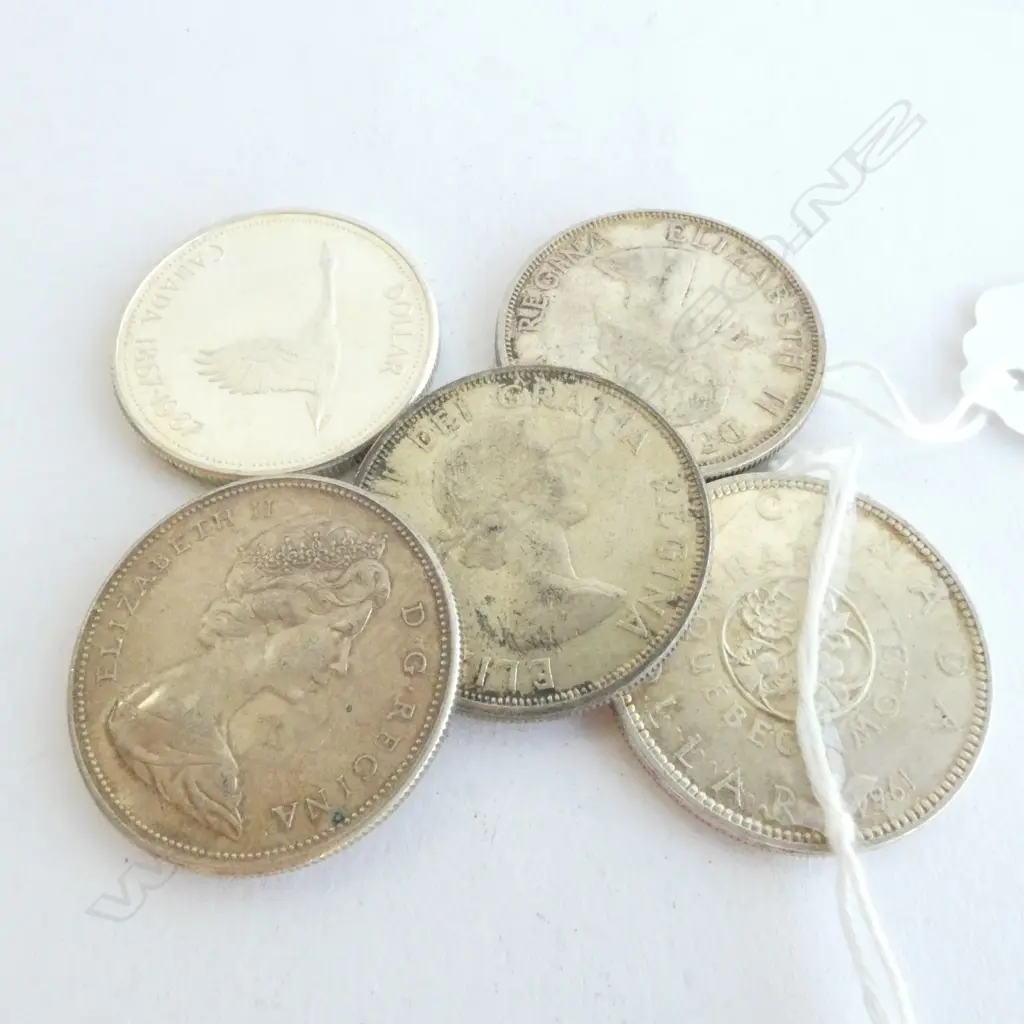 CANADA SILVER DOLLARS, (5) 1964,1964,1961,1967,1967. .6 OZ SILVER IN EACH, TOTAL ACTUAL SILVER WEIGHT 3 OZ Image 1++