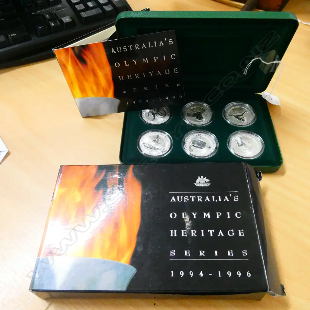 AUSTRALIAN OLYMPIC HERITAGE COIN SERIES 1994-96, 6 X PURE SILVER PROOF $10 COINS 20.77GM EACH Image 1++