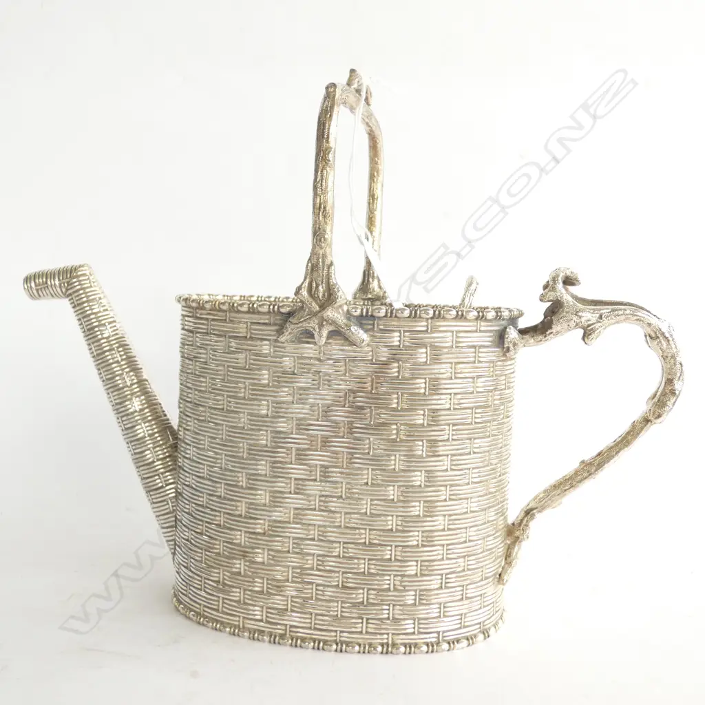 c1900 SILVER PLATE WOVEN TEAPOT WATERING CAN Image 1++
