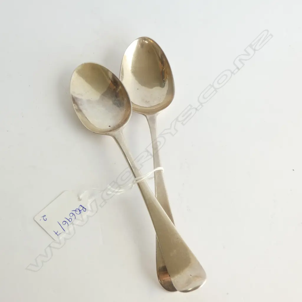 2 ANTIQUE STG SILVER TABLE SPOONS 109 GRAMS Image 1++
