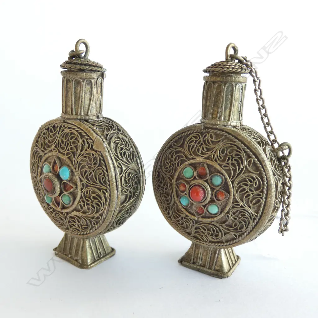 TWO VERY LOW GRADE SILVER SNUFF BOTTLES Image 1++