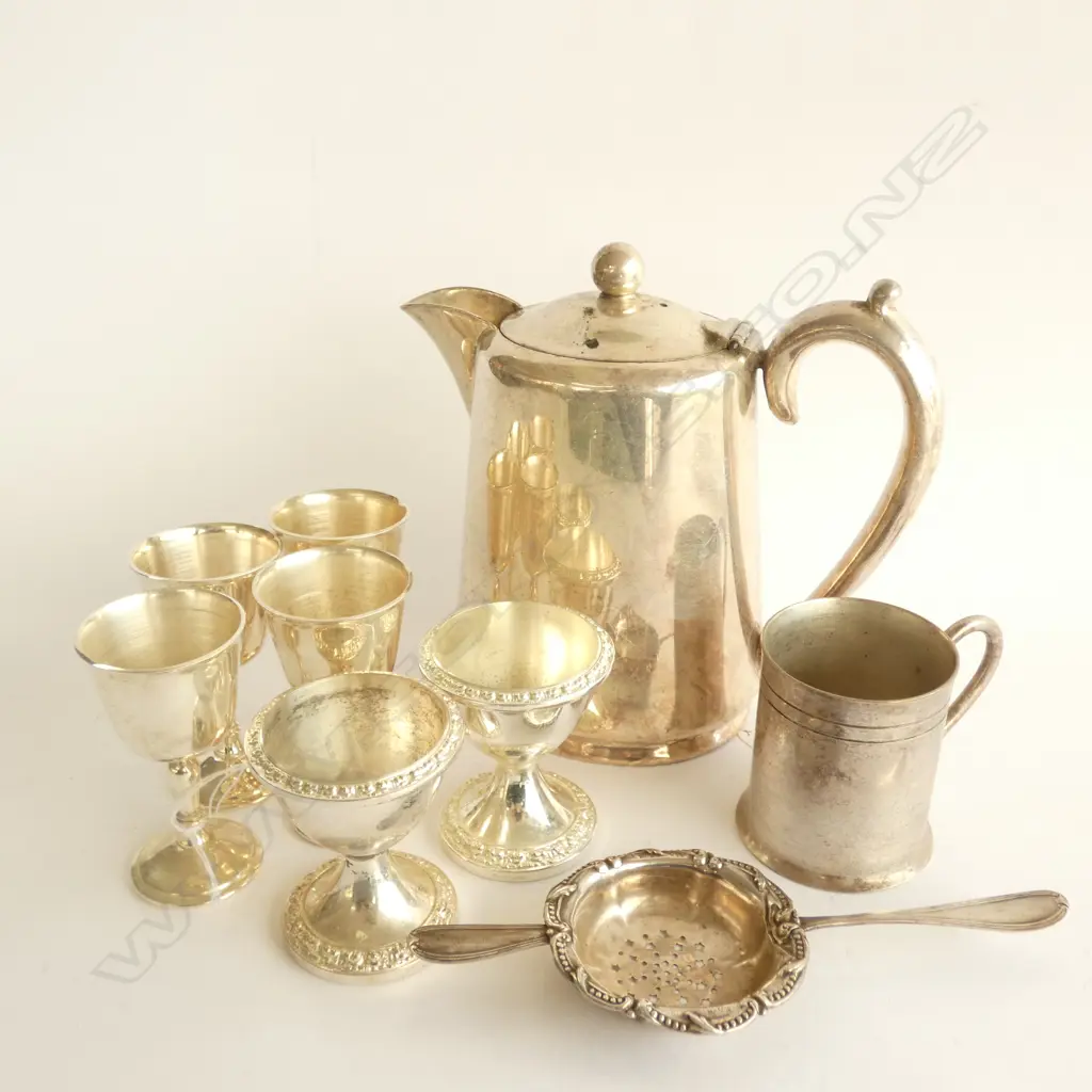 SILVER PLATE HOTWATER JUG & EGG CUPS ETC Image 1++