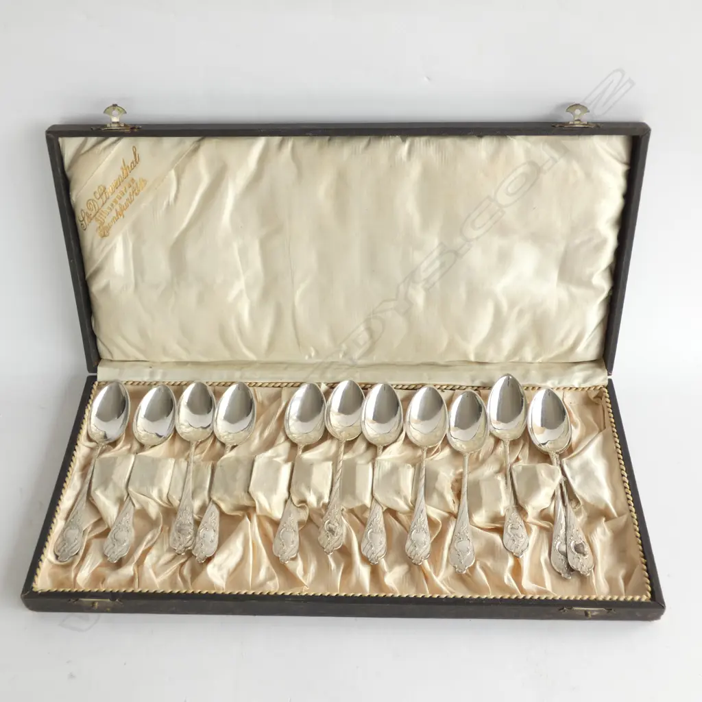 SILVER  stamped 800 CASED SET OF 12 TEASPOONS Image 1++