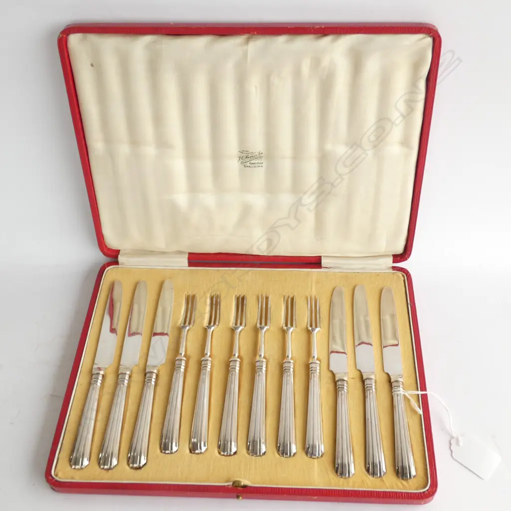 CASED EARLY 20THC SILVER & PLATE FRUIT SET KNIVES & FORKS Image 1++
