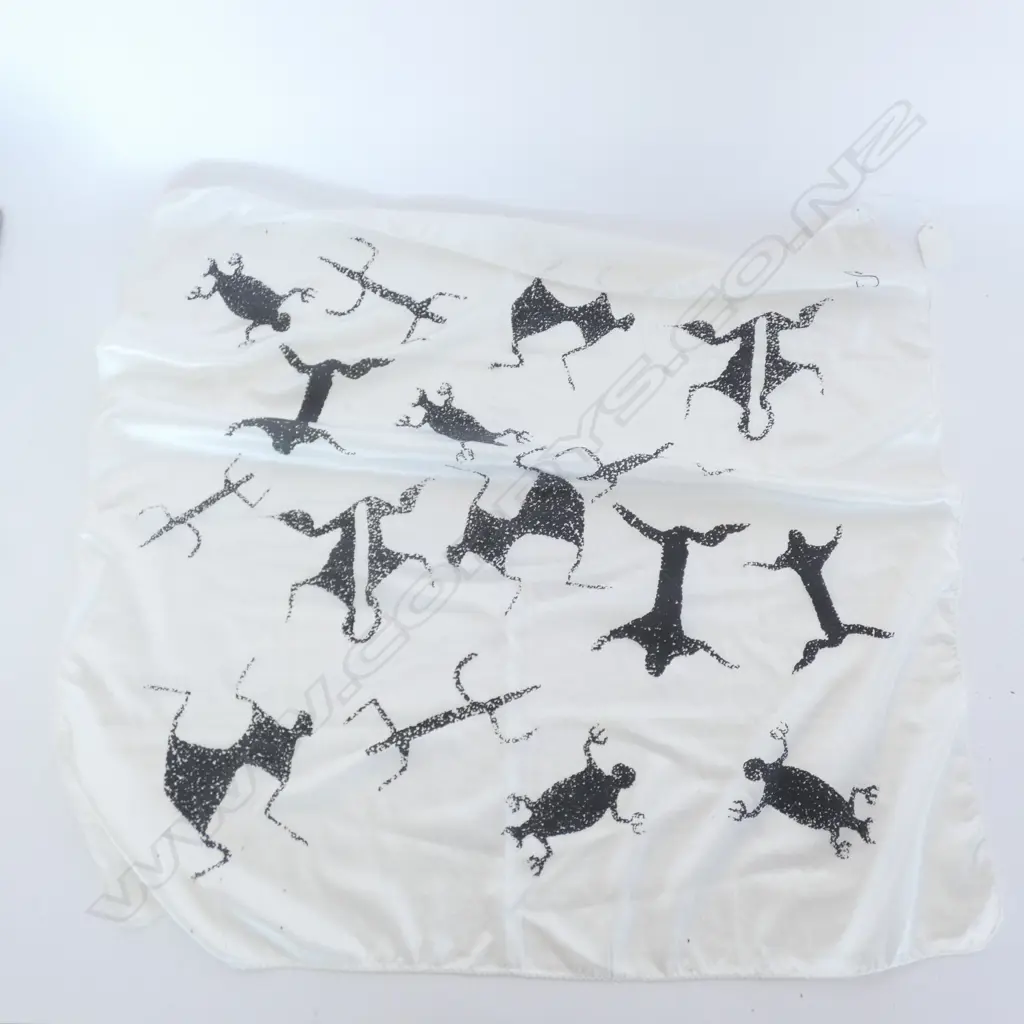 THEO SCHOON DECORATED SILK SCARF MAORI CAVE DRAWINGS Image 1++