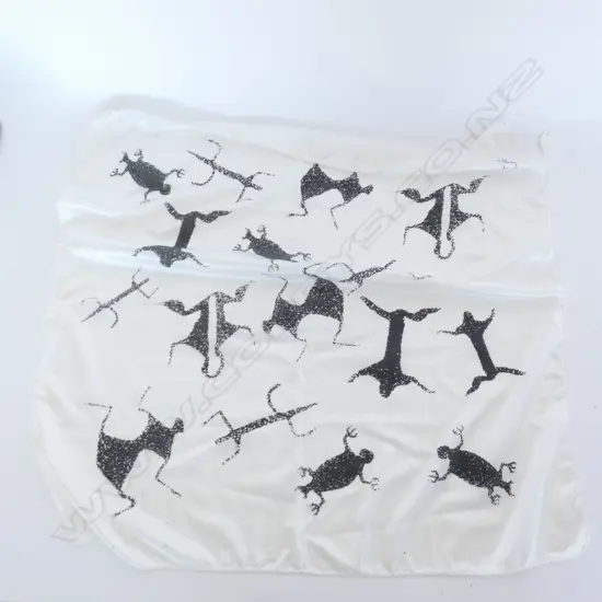 THEO SCHOON DECORATED SILK SCARF MAORI CAVE DRAWINGS