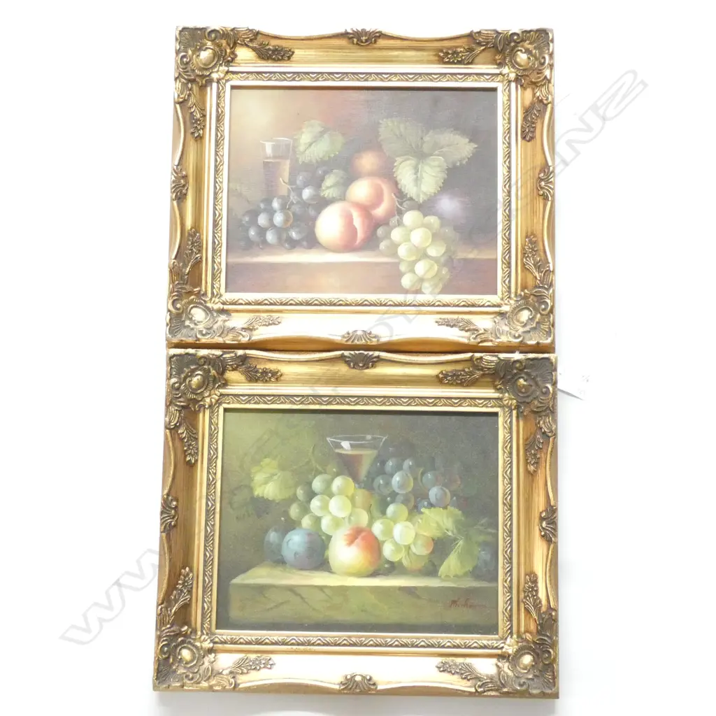 PR OF GILT FRAMED STILL LIFE OILS ON CANVAS 90 X 240 MM Image 1++