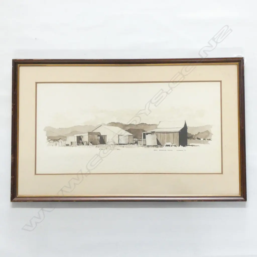 D. WALLS 'FARM BUILDINGS, THAMES' W/C '79 260 X 520MM Image 1++